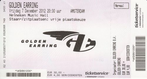Golden Earring show ticket Amsterdam - Heineken Music Hall December 07, 2012 version 2